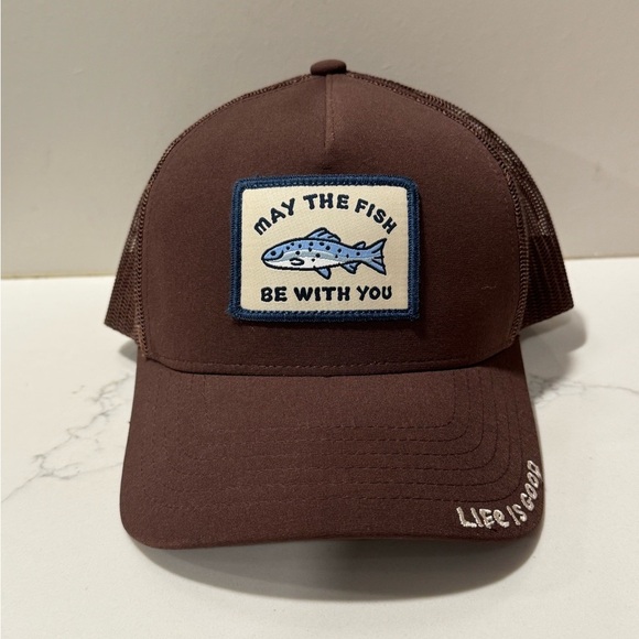 Life is good - brown mesh trucker snap back hat- “May The Fish Be With You” - Picture 2 of 6